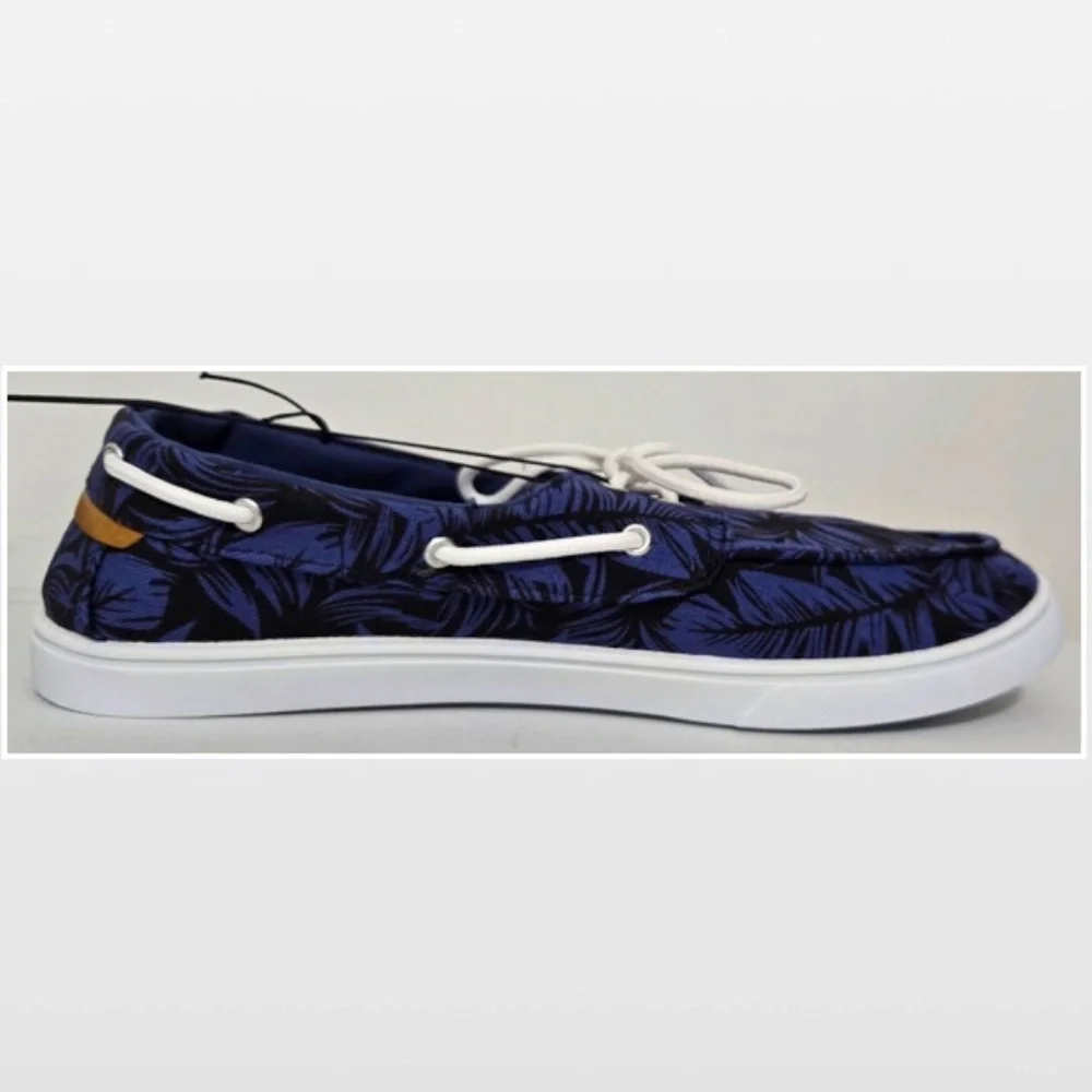 New Falls Creek Shoes Mens Size 13 Boat Black & Blue Leaf Casual Slides NWT
